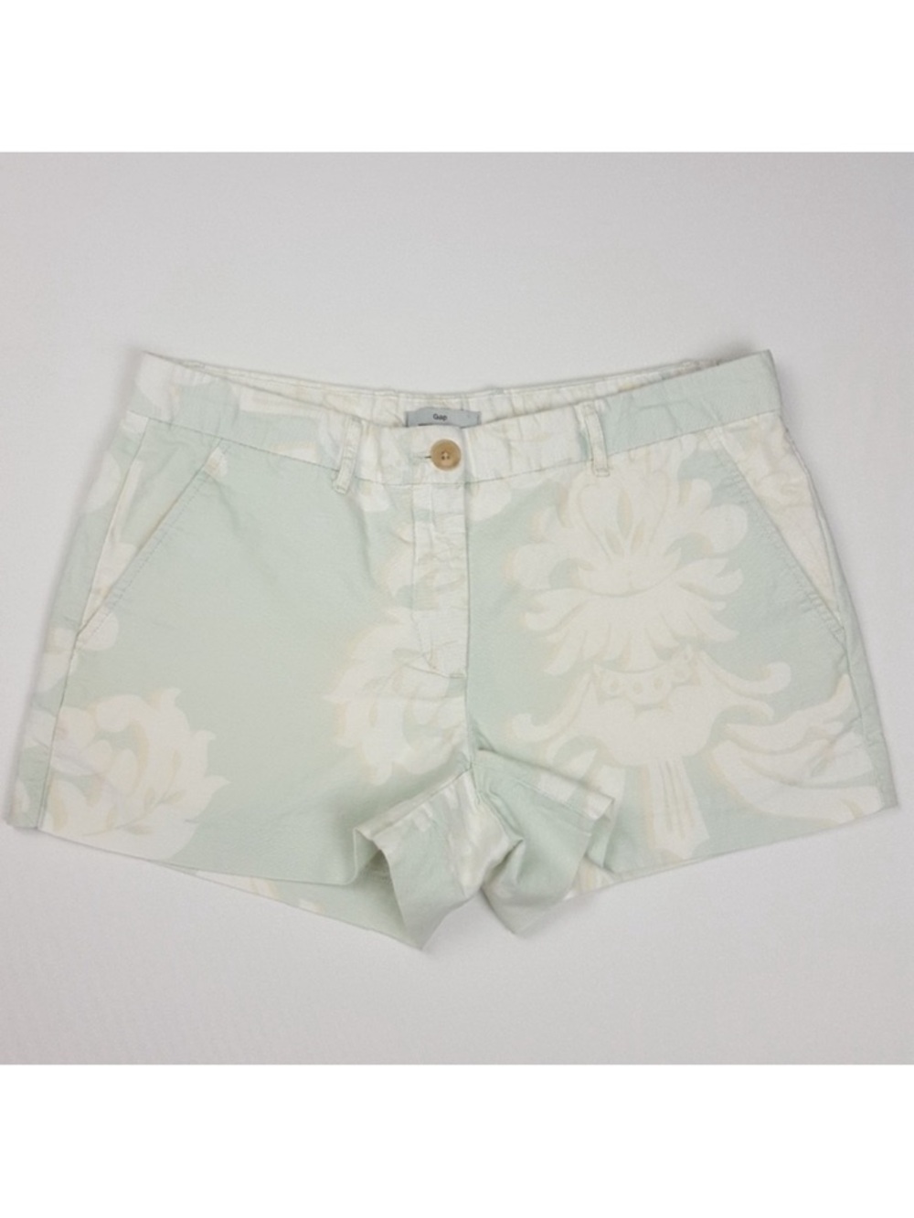 GAP Short Me Shorts Peppermint Green Floral Print Linen Cotton Beachy Vacation 4